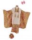 七五三 3歳女の子用被布[個性派レトロ]薄ベージュに龍刺繍(着物)濃いベージュにバラNo.88H